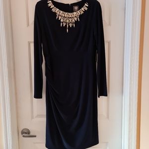 Vince Camuto navy blue size 14 jeweled neck, fully lined dress